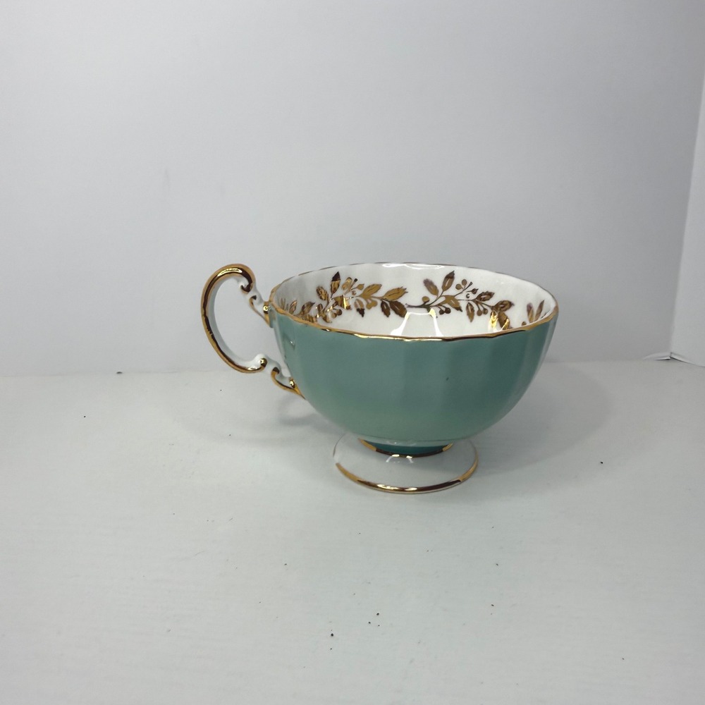 Aynsley Fine English Bone China Teacup Green Gold Leaf Fruit Scene Numbered - Picture 4 of 7